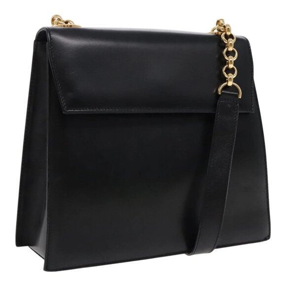 Salvatore Ferragamo Chain Shoulder Bag Leather Black - Picture 1 of 14